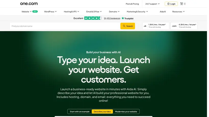 One Web Hosting homepage screenshot