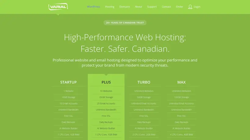 Varial Hosting homepage screenshot