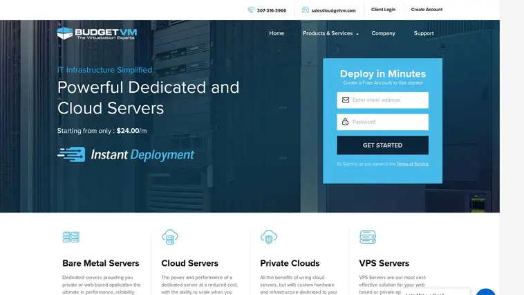 Budget VM homepage screenshot