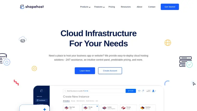 Shape Host homepage screenshot